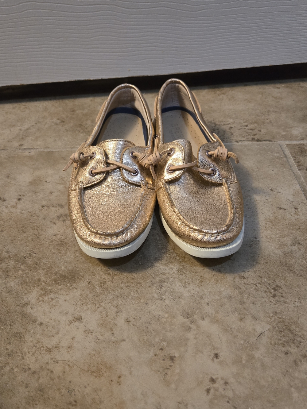 Womens Metallic Rose Gold Boat Shoes